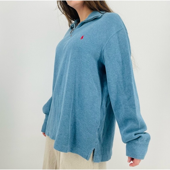 SOLD ralph lauren sky blue quarter zip pullover sweatshirt 100% cotton size XL - Picture 4 of 8